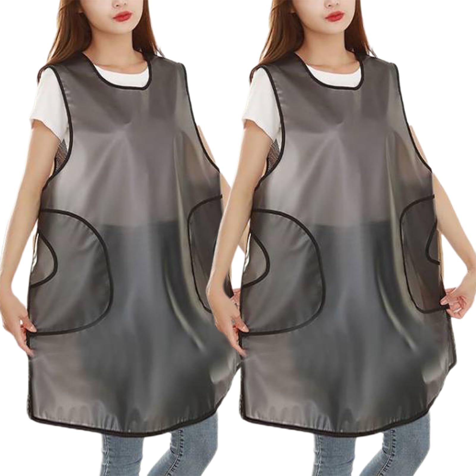 2 Pezzi Grembiule da Cucina Impermeabile Trasparente con Tasche per Donna, Cucina, BBQ, Ristorante, caffè Black,100cm
