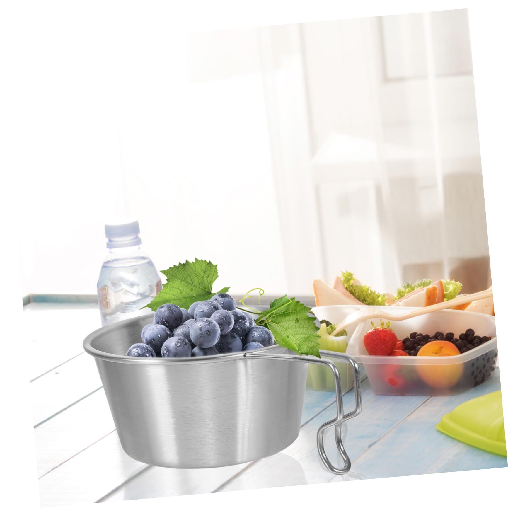 SUPVOX Metal Camping Cup Bowl Set Stainless Steel Pot Handle Bowl for Easy Outdoor Cooking