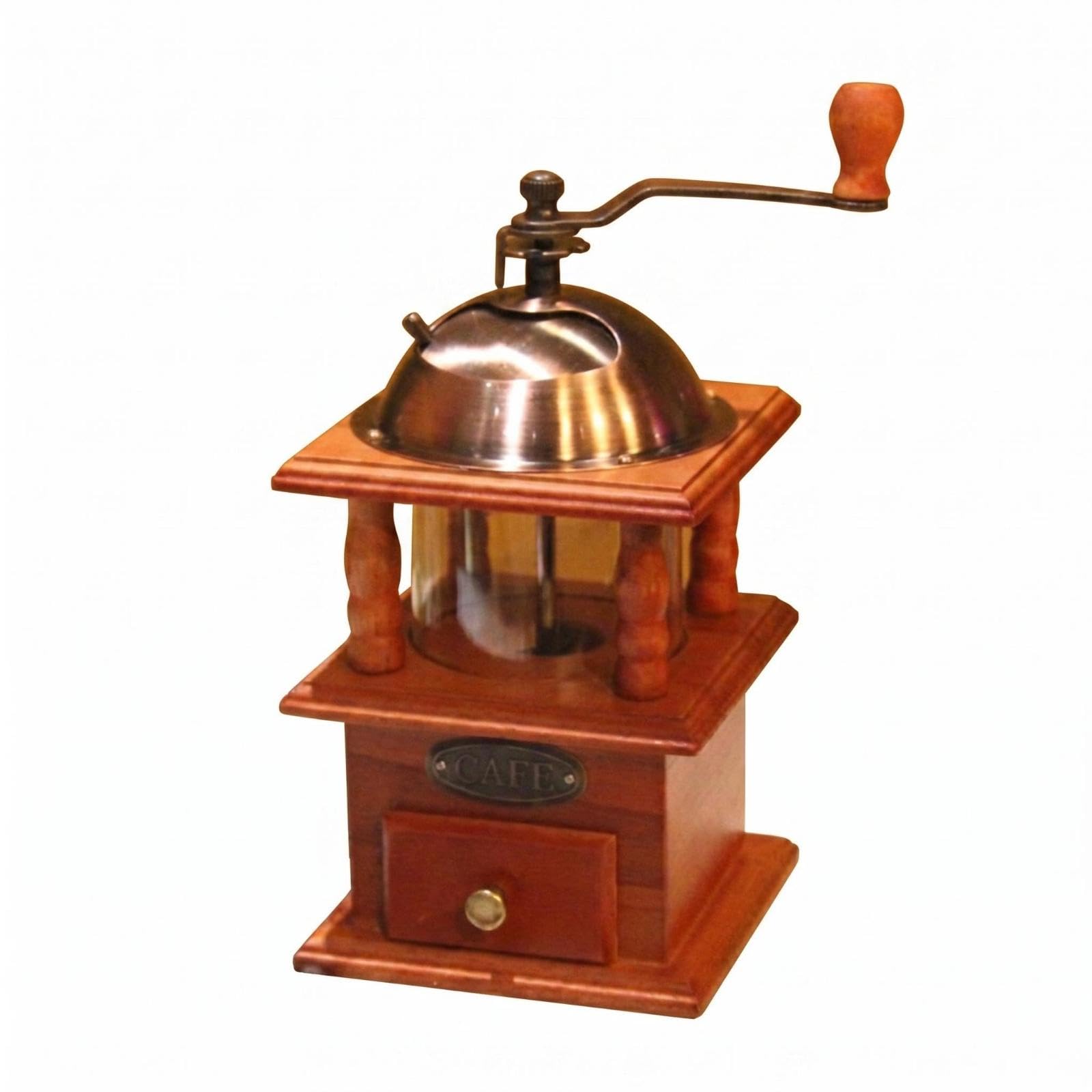 Vintage Wood Coffee Bean Grinding Machine Transparent C | Vintage Wood Coffee Bean Grinding Machine Transparent Chamber Hand-Crank Pull-out Drawer Beech Ceramic Cast Iron-image-24