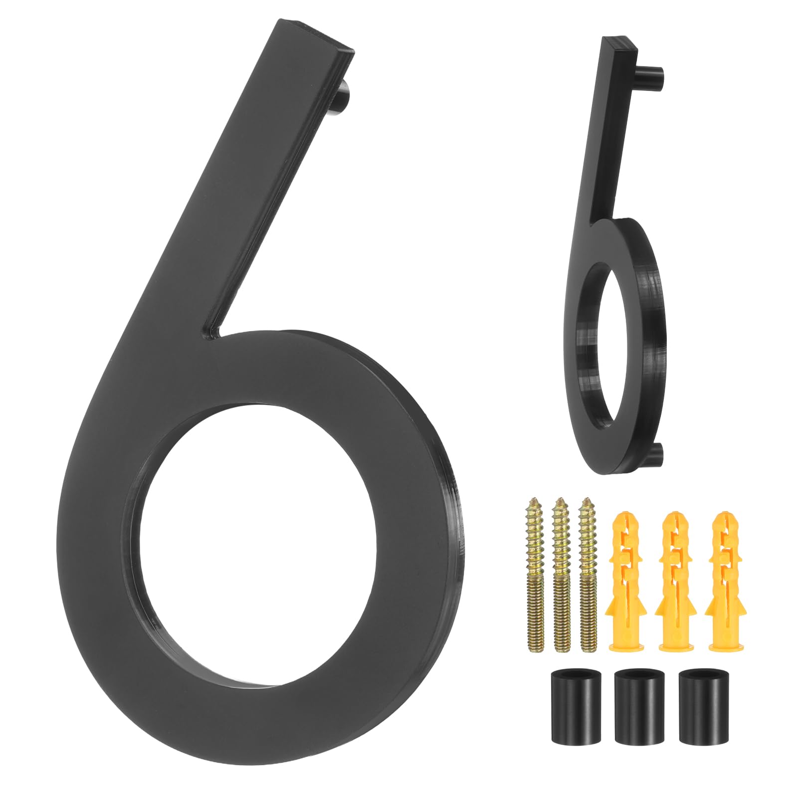 sourcing map Floating House Numbers, 6 Inch Acrylic Modern Address Number for Outside with Nails Kit for Home Street Office Mailbox Sign(Number 6, Black)
