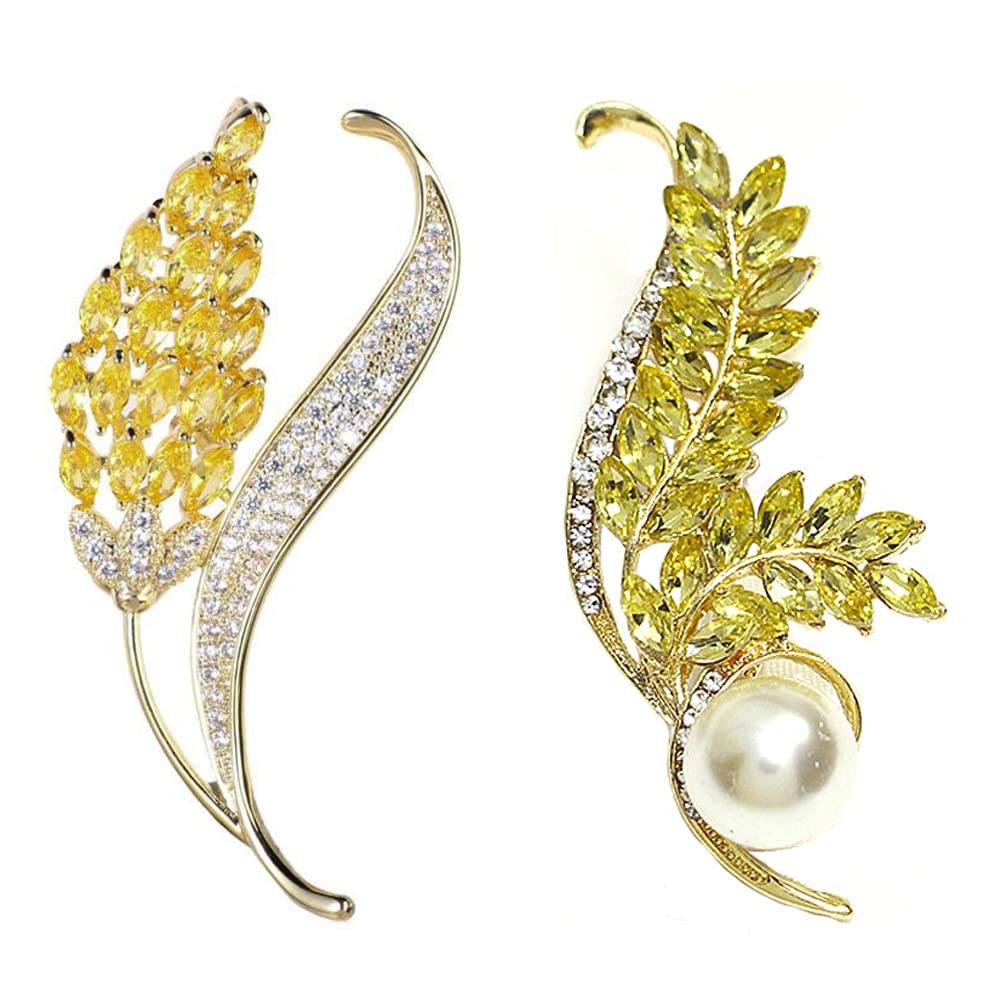 2 stuks Bloem Broches Set Vintage Crystal Revers Corsage met Gesp Pins Steentjes Broches voor DIY Ambachten Kostuum Sieraden Accessoires(Groente