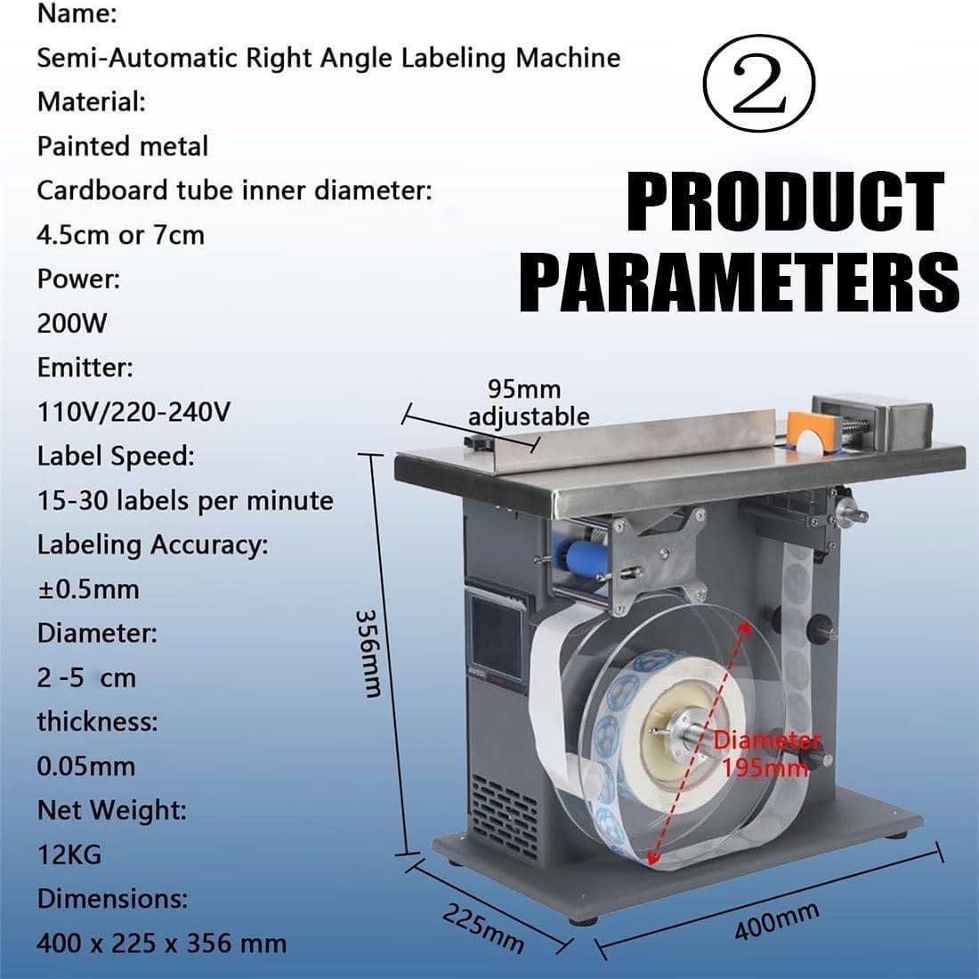 Etichettatrice per angoli a 90° (rimovibile), Etichettatrice semiautomatica a 90°, Applicatore di etichette per angoli a 90 gradi, Etichettatrice semiautomatica regolabile, Touch screen 20-50mmLabel
