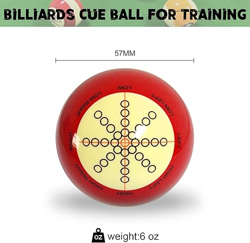 Miniatura 9 de Bola de taco de billar de tamaño estándar de 2-1/4 pulgadas, repuesto para entrenamiento Puntos rojos y rojo