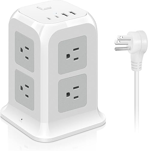 ODOM Torre de regleta USB C con 8 tomas de corriente + 4 puertos USB (2 USB C) + cable de extensión de 6 pies, protector de sobretensiones múltiples disponible en Yaxa Peru
