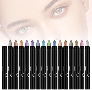Eyeshadow Shimmer Stick,16 Color Highlighter Eyeshadow Pencil Makeup Waterproof Glitter EyeShadow Eyeliner Pen, Waterproof Long Lasting Eye Shadow Make Up Eyeshadow Multi-Dimensional Eyes Look (16pc)