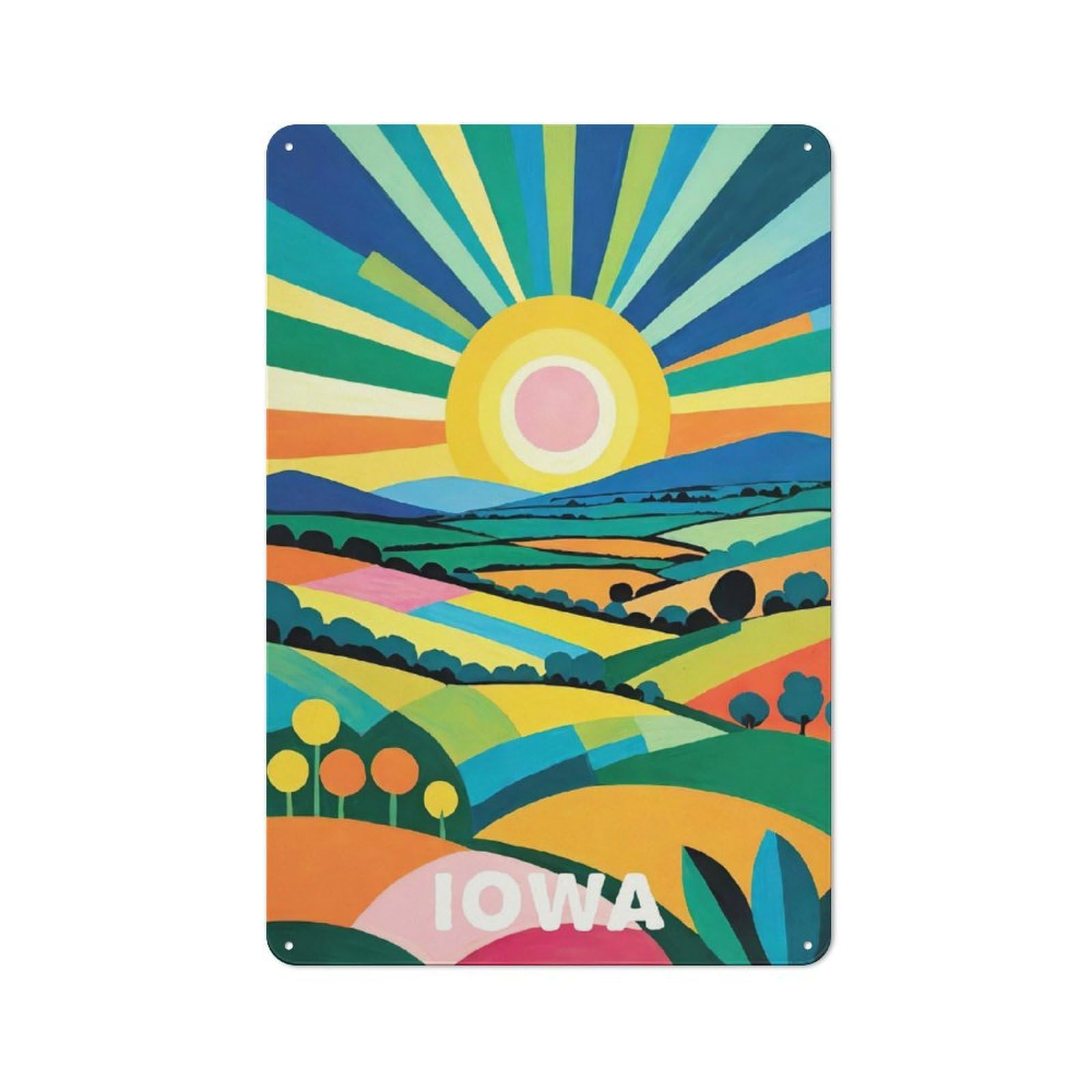 Junmoney Style-14 Vibrant Iowa Art Print Metal Wall Plaque For Bar Wall, Pub Room And Party Space, Gift For Friends, Dad Or Home Bar Owners, 30X20cm