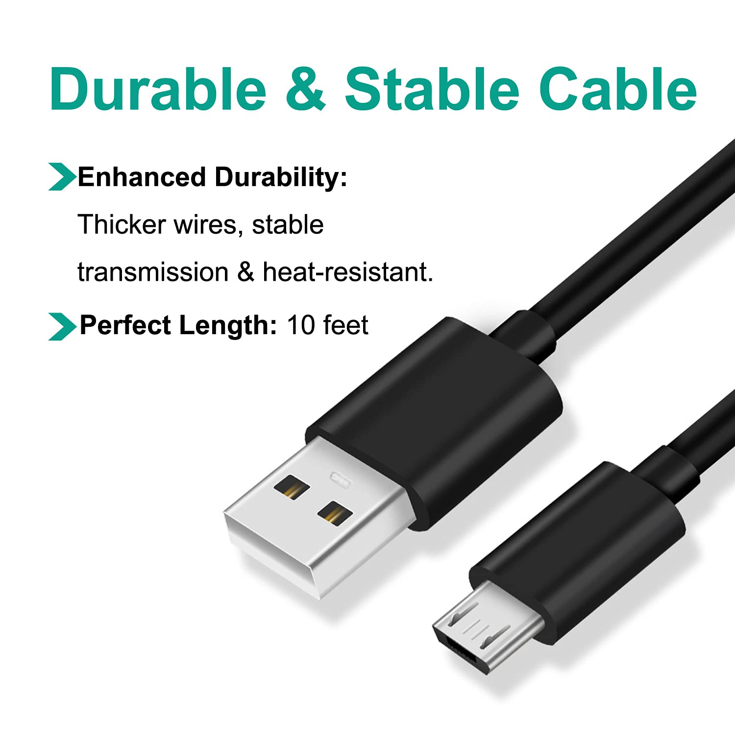 10Ft Micro USB Charger Cable Charging 