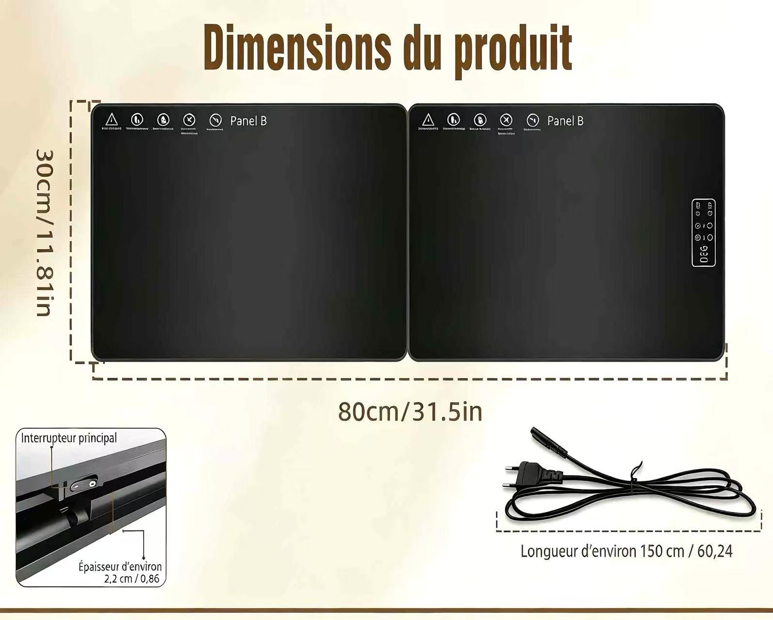 Plaque Chauffante Pliable 80*30 CM, Chauffe Plat Électrique à Température Réglable, Plateau Chauffant Électrique pour Buffets, Banquets et Repas de Famille, Maintien au Chaud et Décongélation
