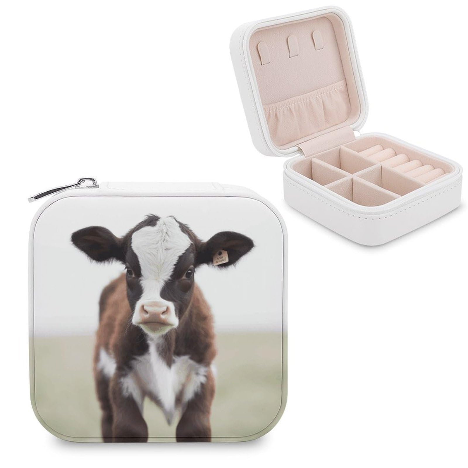 VstaDank Cow Jewelry Box Exquisite Leather Jewelry Organizer Portable Trinket Organizer Fashion Travel Jewelry Case for Rings Earrings Necklaces Unique Gifts for Women
