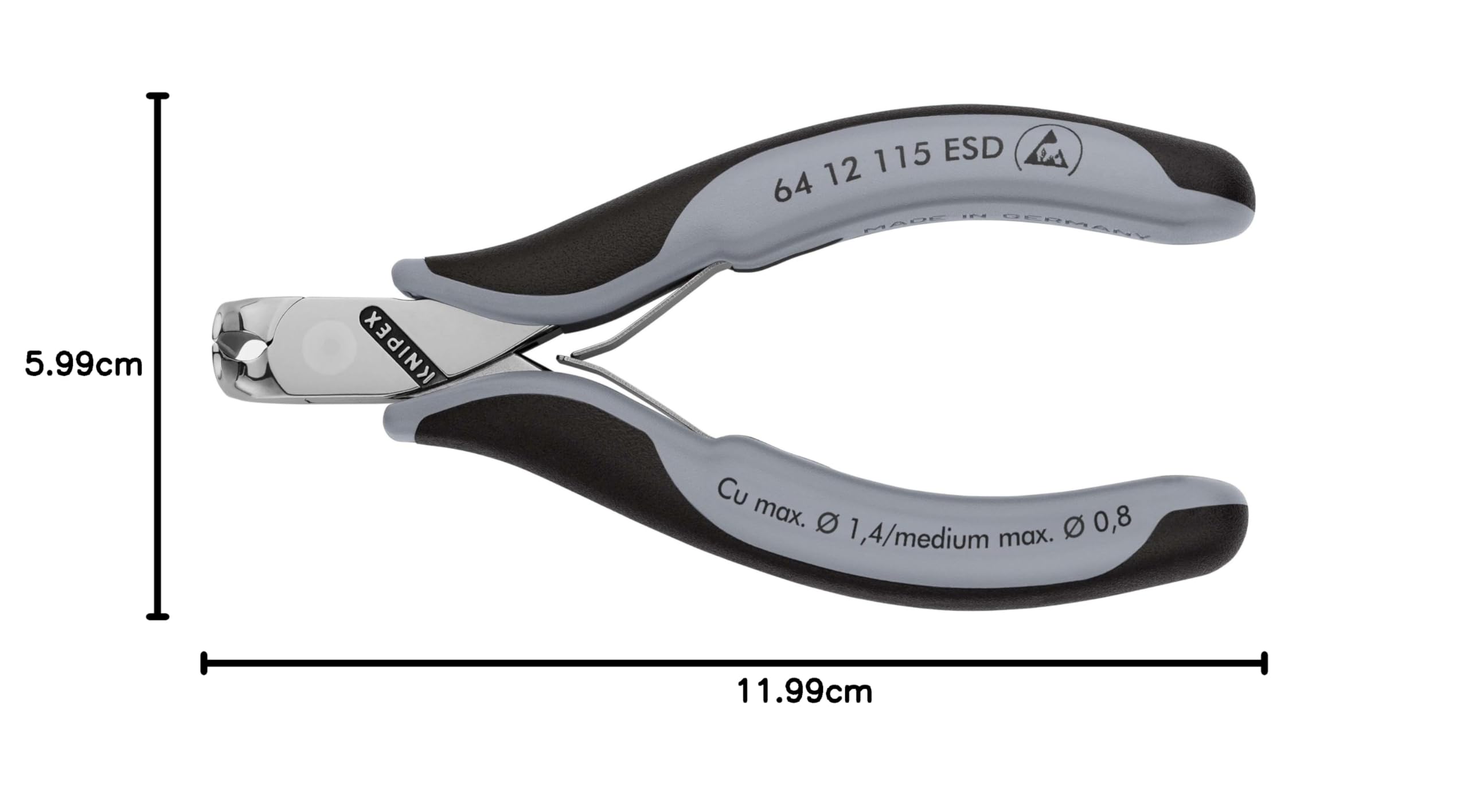 KNIPEX Elektronik-Vornschneider ESD mit Mehrkomponenten-Hüllen 115 mm, 64 12 115 ESD