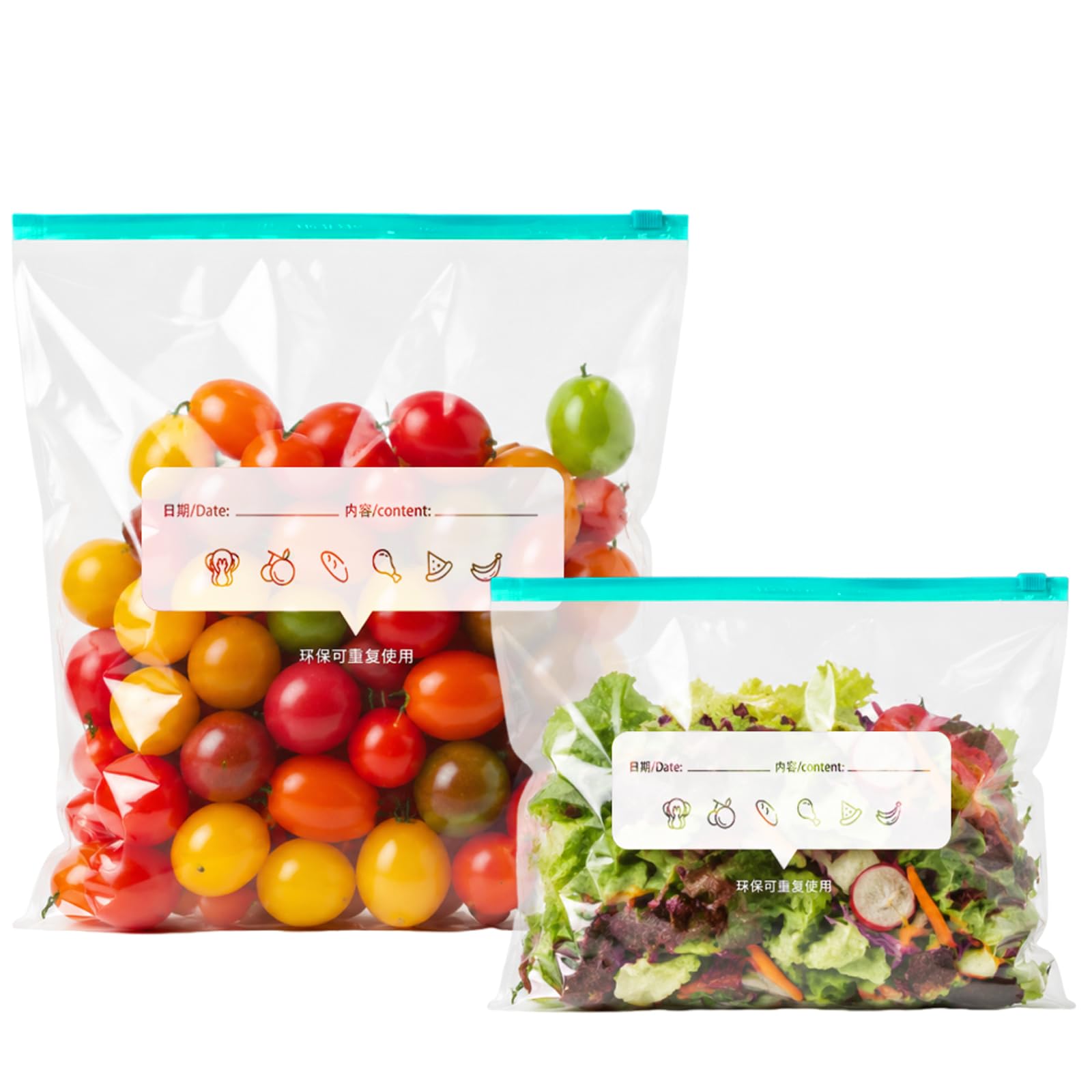 Boyfield 50Pcs Reusable Freezer Bags Food Storage Bags, Light Daily Use Zip Lock Bags with Expandable Bottom, Leakproof Sandwich Bags for Vegetables ＆ Fruit