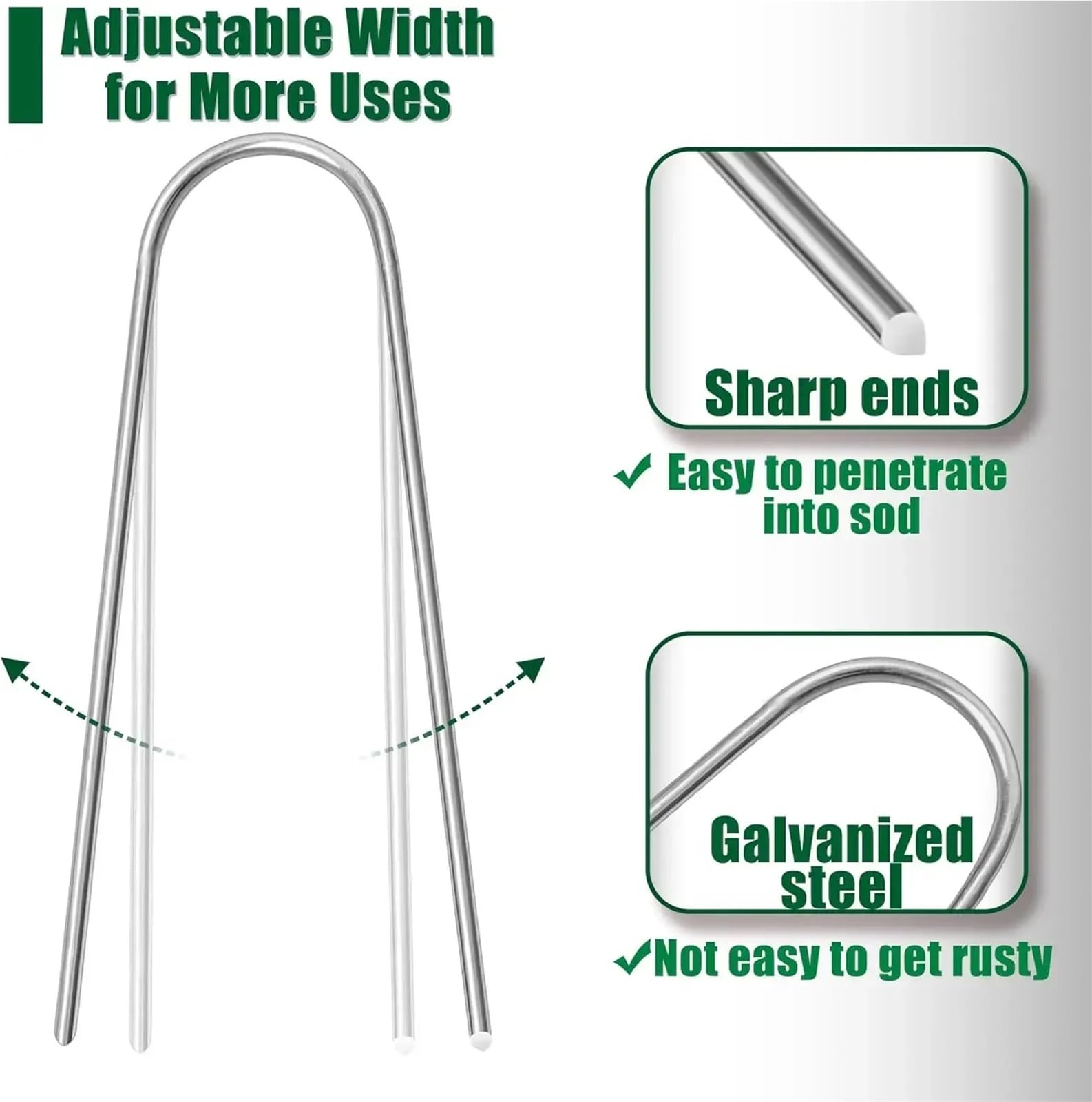 100 Pezzi di graffette zincate for Giardinaggio, da Giardino a U, Chiodi Terra, picchetti for Tubi Recinzione, for zolle, Punte for per Giardini(Silver-4cmx10cm)