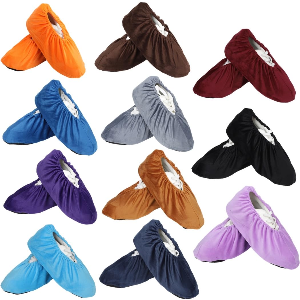 Générique Lot de 11 paires de couvre-chaussures en tissu peluche pour adultes, réutilisables pour l'intérieur, semelles épaissies antidérapantes pour la maison, le local machine, 11 couleurs