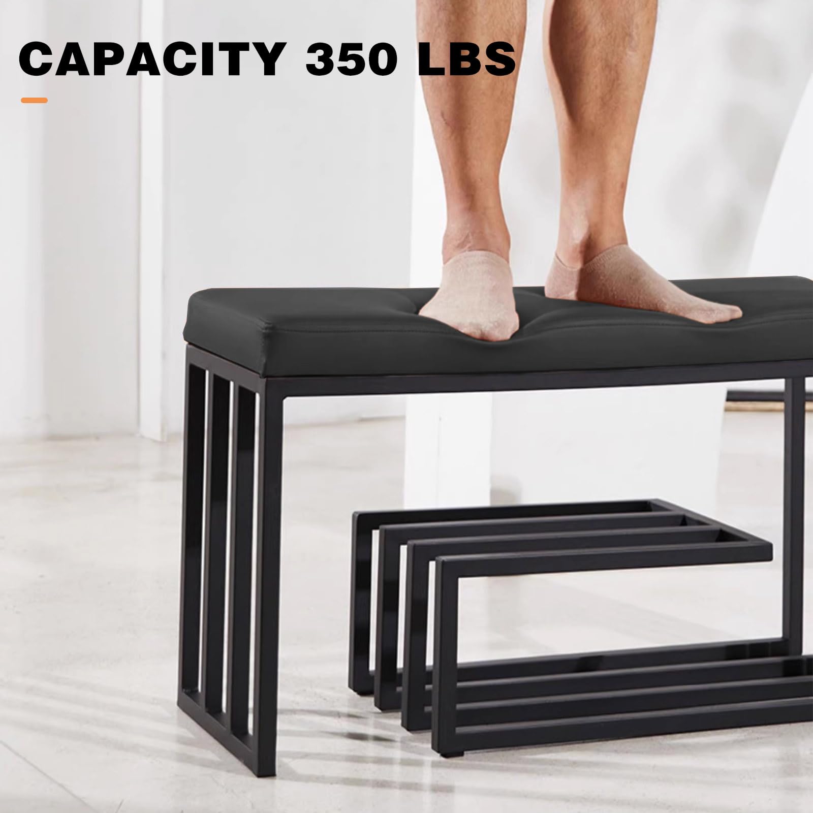 Panca Portascarpe 2 Ripiani Con Cuscino Imbottito – Struttura In Metallo Nero – Dimensioni 60 O 80 Cm – Per Ingresso E Corridoio