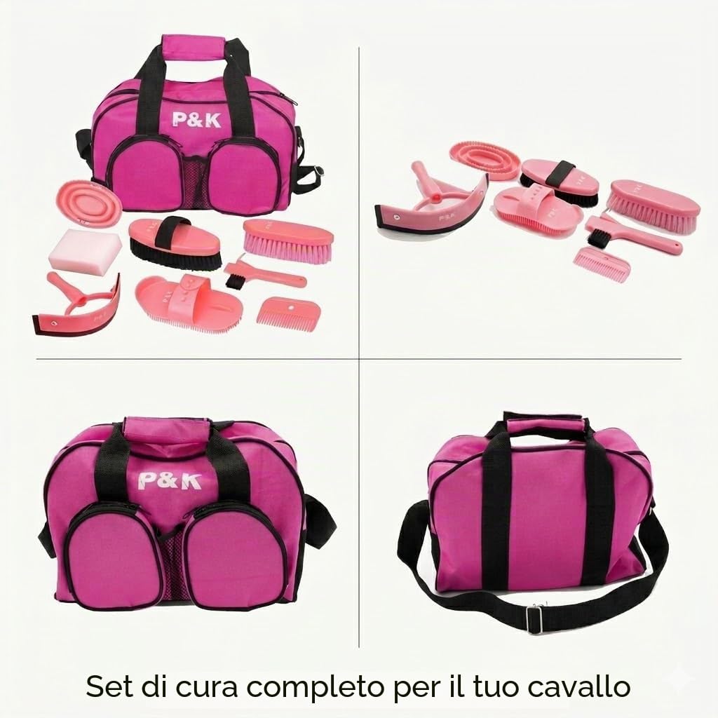 Set di Strumenti Rosa per la Cura del Cavallo