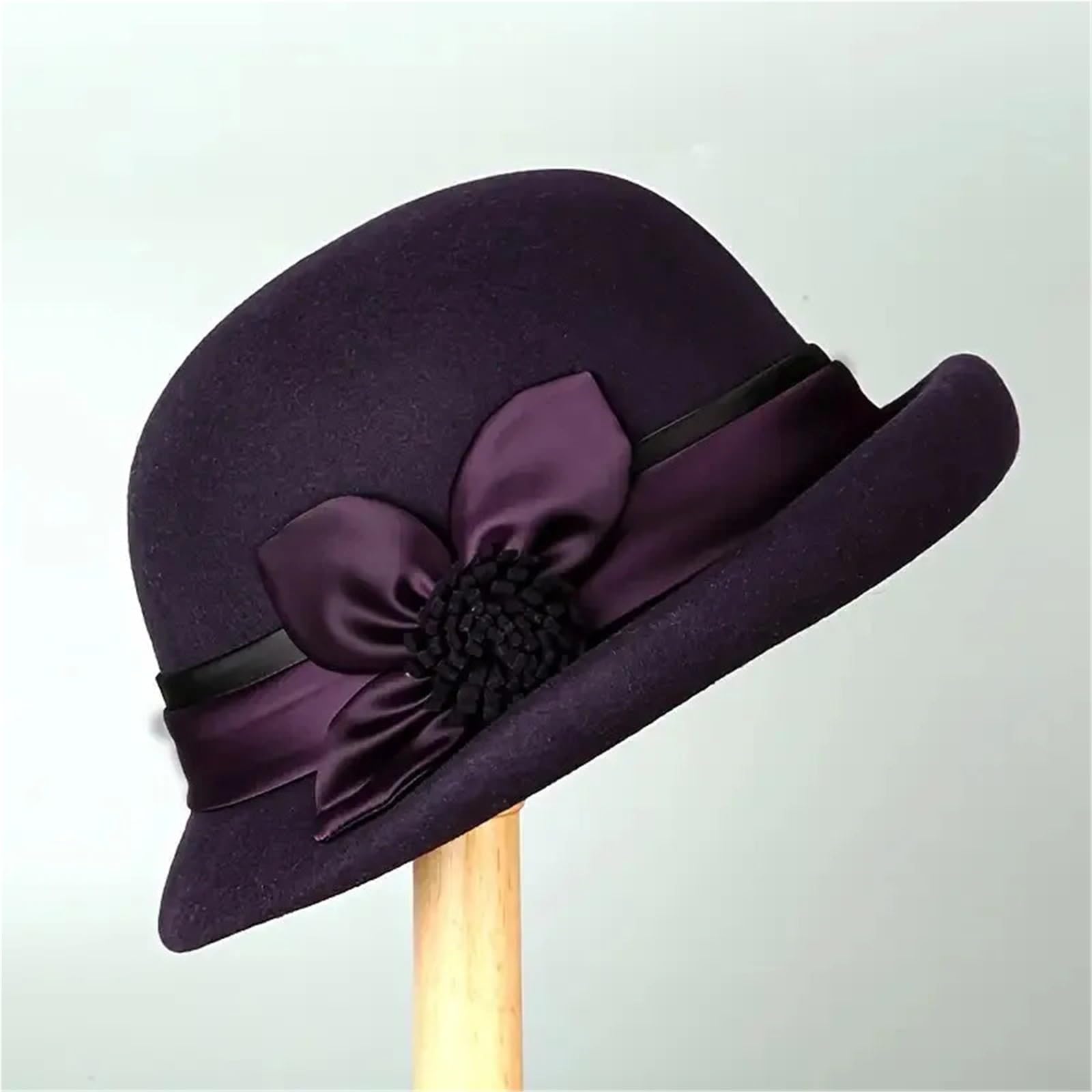 Bombetta Donna Cappello Fedora Francese in Tweed di Lana Vintage | Cappelli da donna eleganti in feltro con tesa arrotolata traspirante for donna autunno e inverno