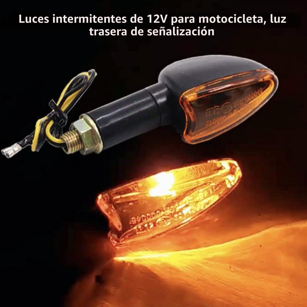 intermitentes moto, 12V, 2 mango corto y 2 mango largo, flechas universales para intermitente moto pequeña, para ATV, Scooter, Quad Cruiser, todoterreno, Color ámbar (4)