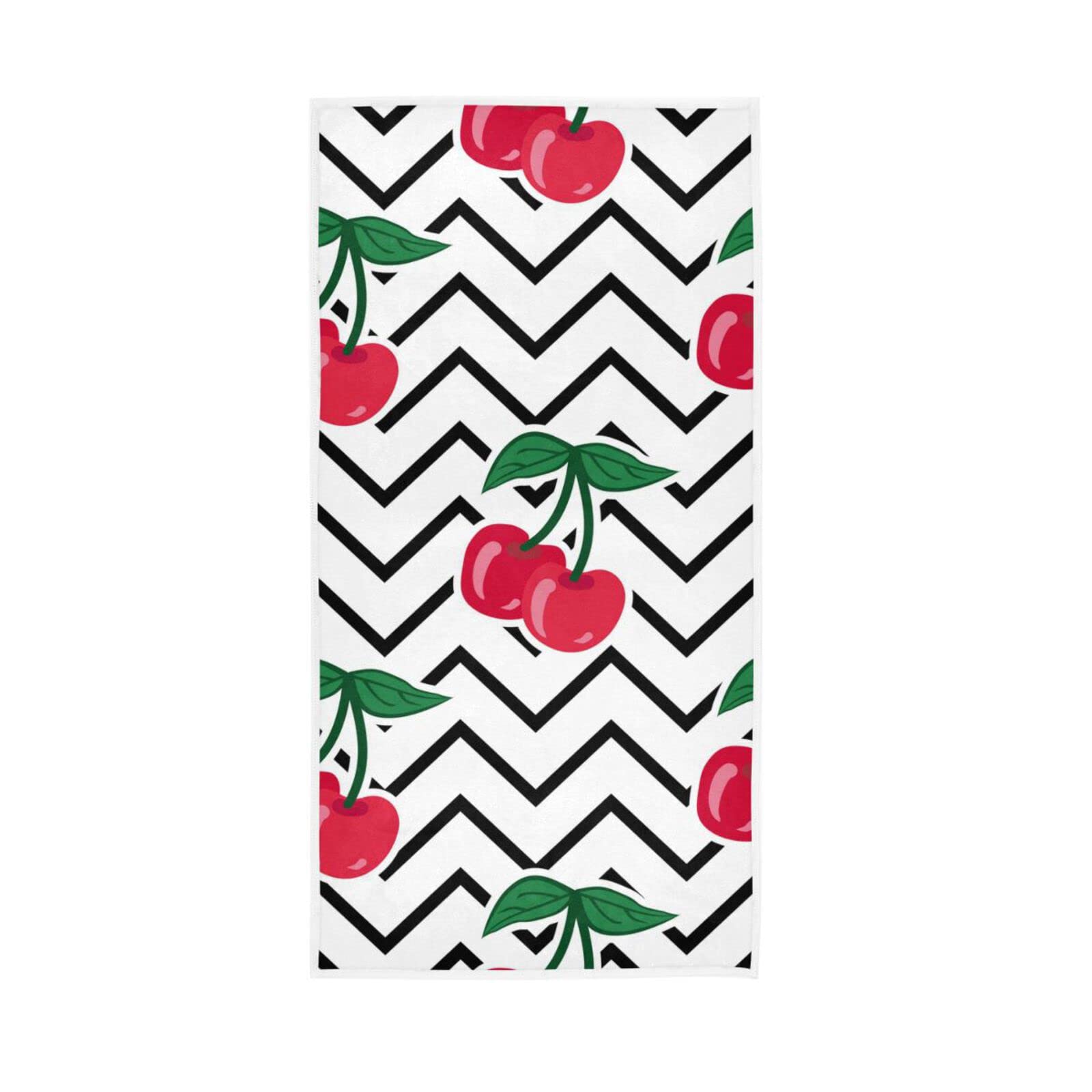 LSRCPD Hand Towels Cherry Pattern Black Chevron Decor Fingertip Soft Face Towel Absorbent Bathroom Kitchen Towels
