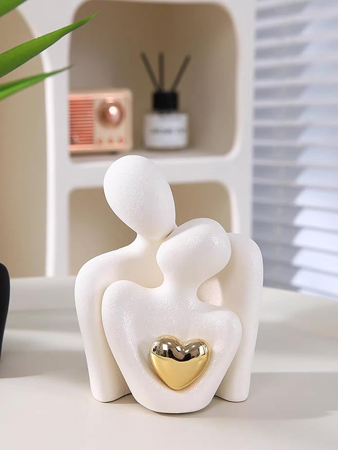 Estatua Cerámica Pareja Abrazada Decoración Hogar Romántica Blanca miniatura 2