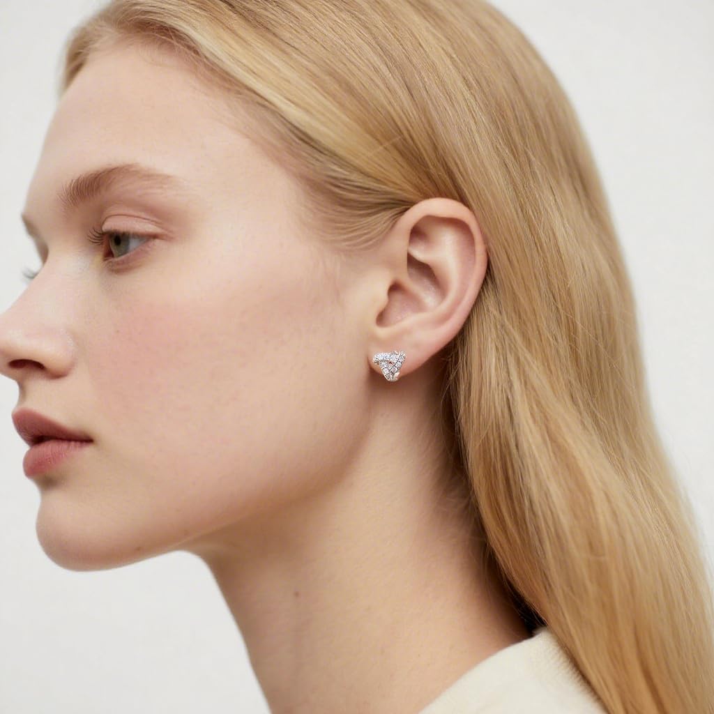Cubic Zirconia Stud Earrings 925 Sterling Silver Post Triangle Winding Bridal Wedding Stud Earrings Hypoallergenic for Women - Image 5