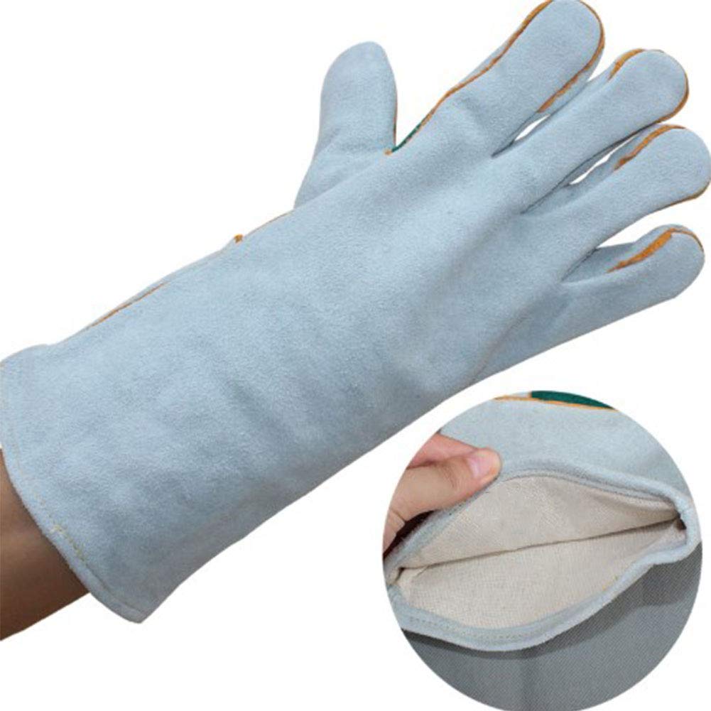 Guantes de Cuero Para Soldar de Forja Resistentes Al Desgaste/Al Calor,Guantes Para Barbacoa/Camping/Cocina Con Reposamanos,Guante Para Estufa Con Chimenea,2 Pares