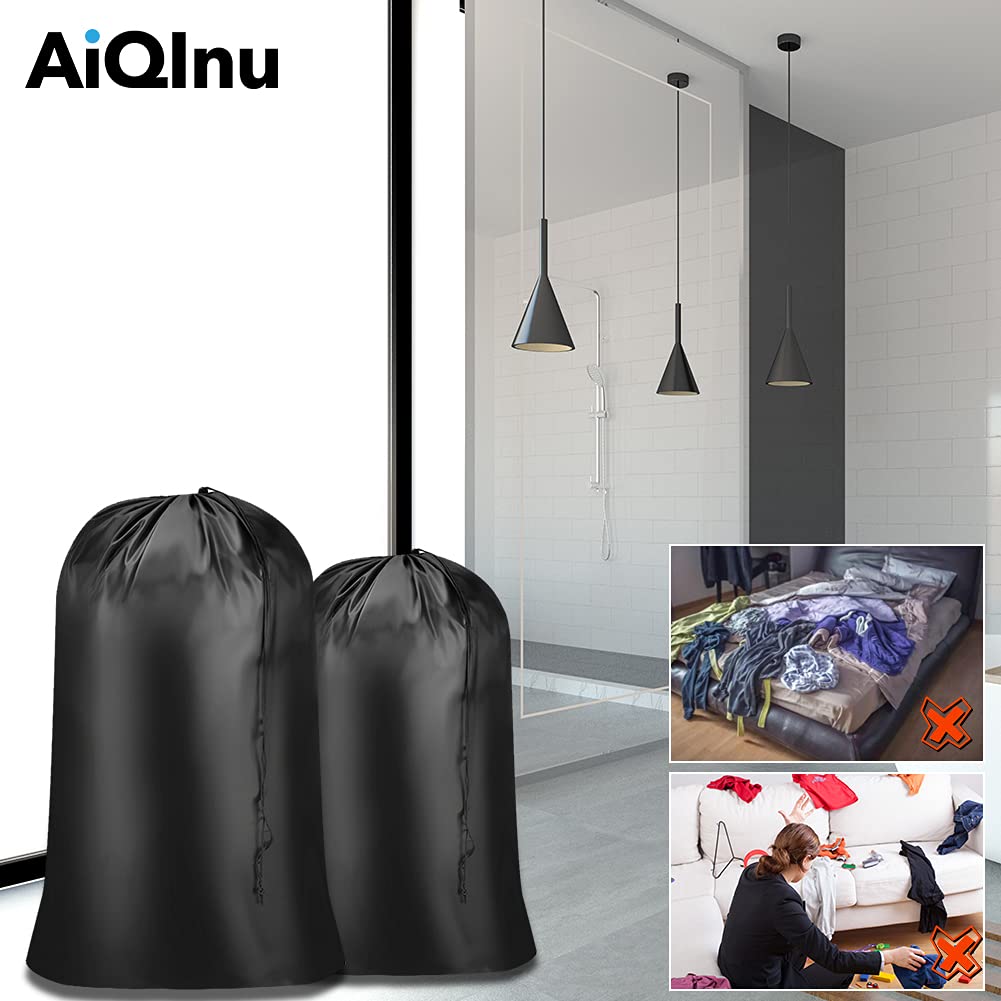 AiQInu Duże Worki Na Bielizna Spinki Torba Składana Pralnia, 70 x 115 cm,2 sztuk, Czarny