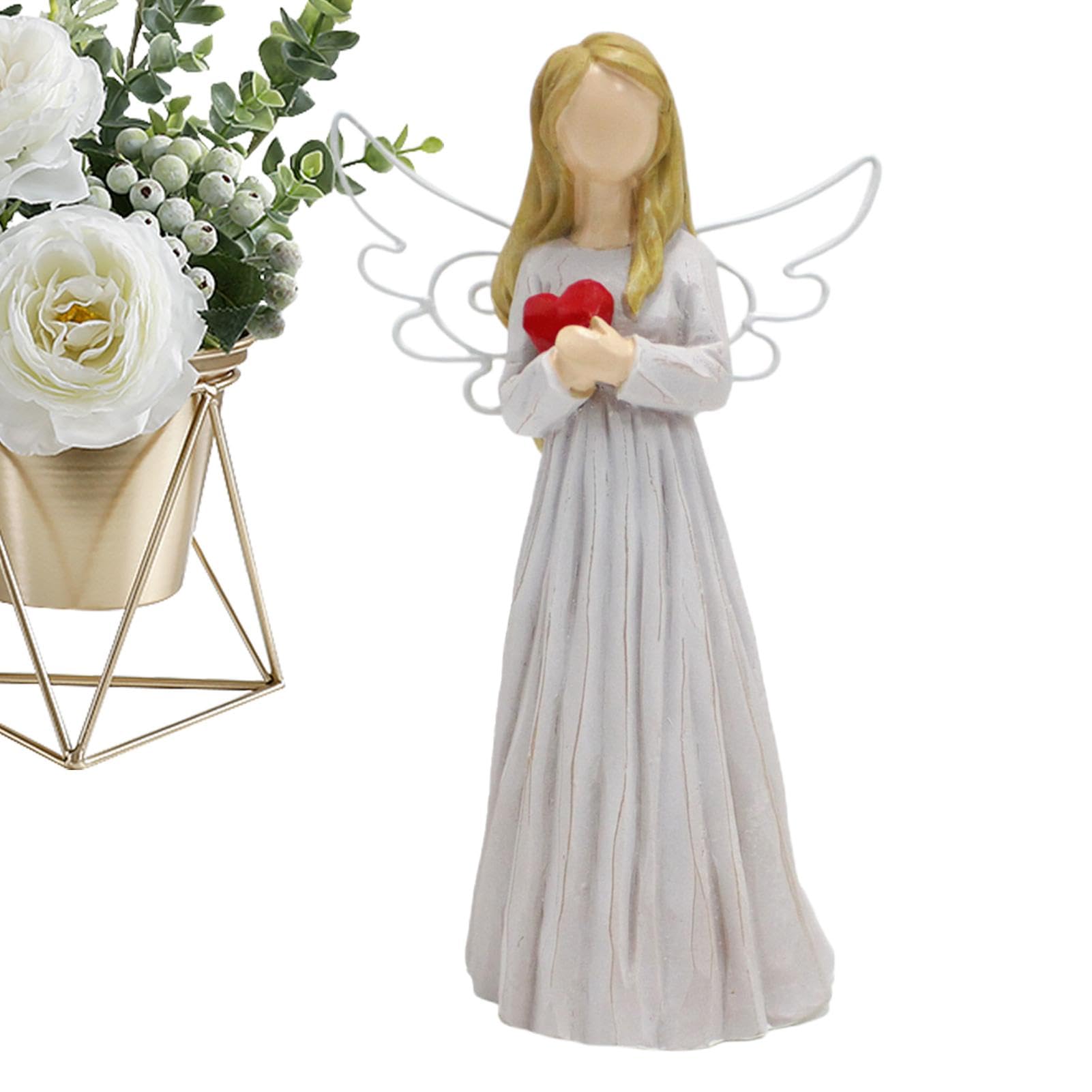 Vllold Estatua del ángel guardián, Figuras de ángeles - Escultura del ángel | Figuras de ángel de la Guarda con un corazón de Amor, Estatua de ángel, decoración de Mesa para el hogar para Mujeres,