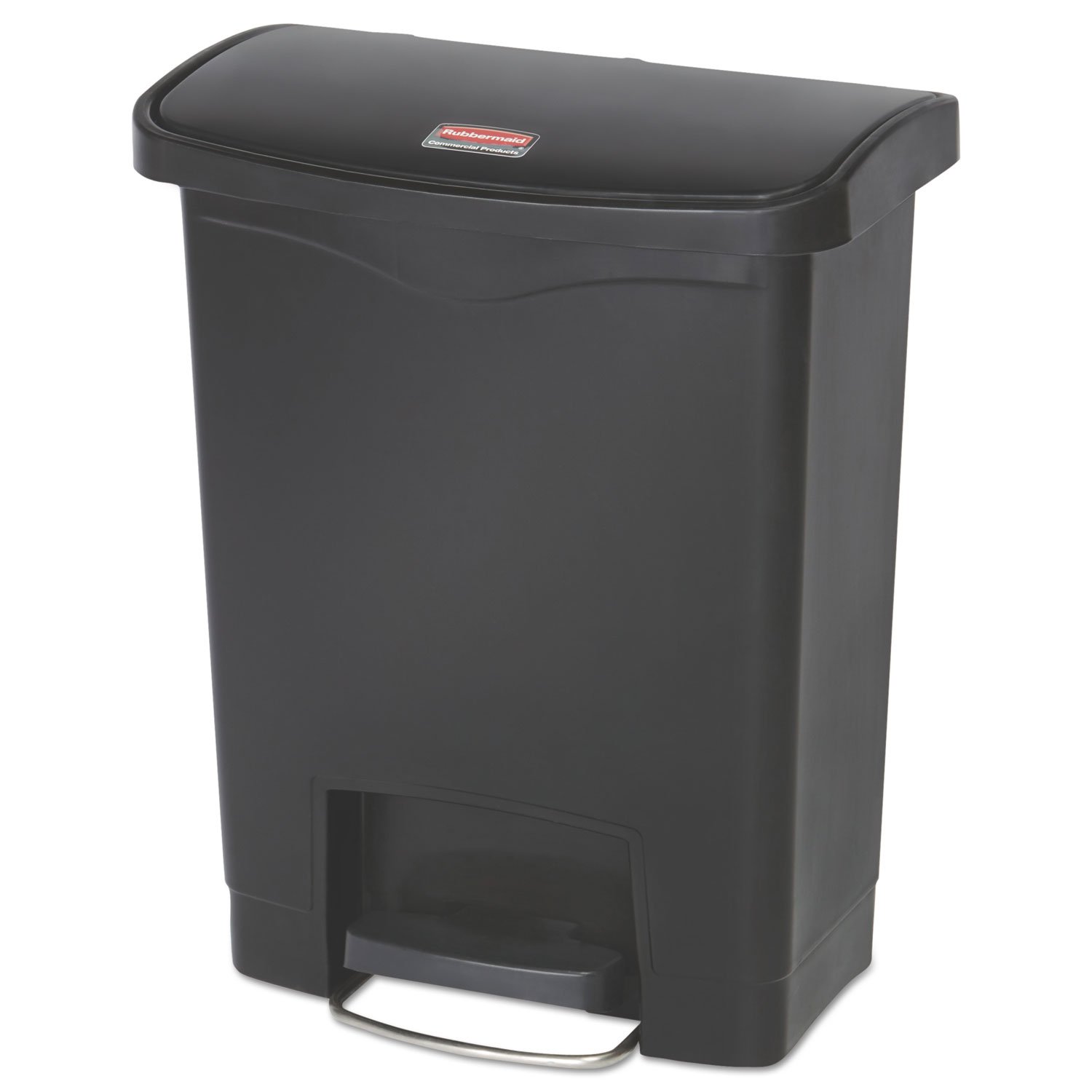 Rubbermaid Commercial Products Streamline Slim Step-On Plastic Trash Garbage Can, 8-Gallon, Black, Wastebasket for Home/Kitchen/Hospital/Healthcare