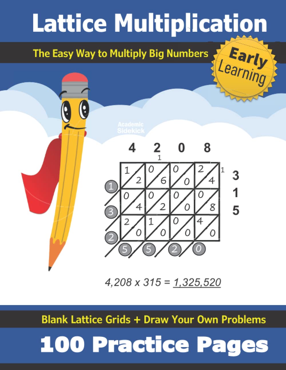Lattice Multiplication: 100 Practice Pages - Ages 8-12 - Multiply Large Numbers - Double Digit Multiplication - Multi Digit - Long Multiplication ... - Maths - Lattice Method - (KS2) (Grades 4-7)