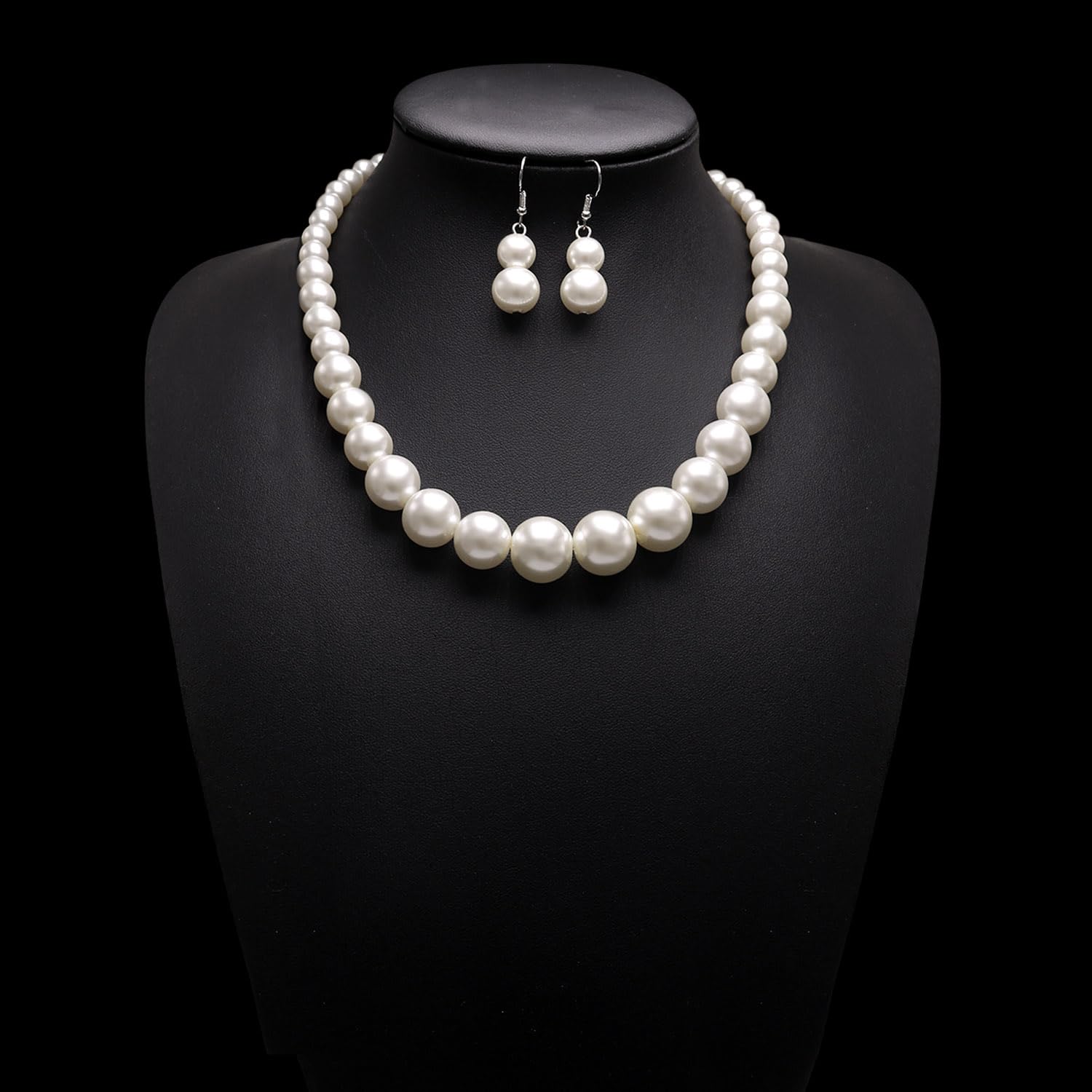 Pearl Choker Necklace for Women Faux Pearl Beads Strand Necklace Earring Set Costume Jewelry