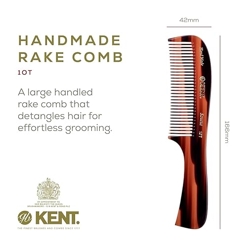 Miniatura 2 de Kent Peine de dientes anchos grandes de grafito y carey 10T  Peine desenredante de cabello  peine de dientes anchos para cabello rizado  Peines para