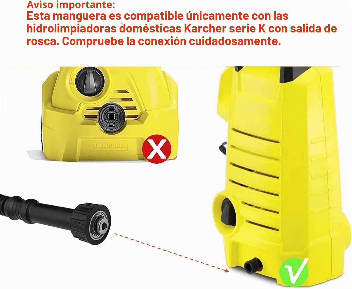 YUET Manguera de Alta Presión de 5M compatible con Lavadora de Alta Presión para Kärcher K2, K3, Conexiones con Sistema de Conexión Click Manguera de Extensión, M22 con Enchufe 10mm