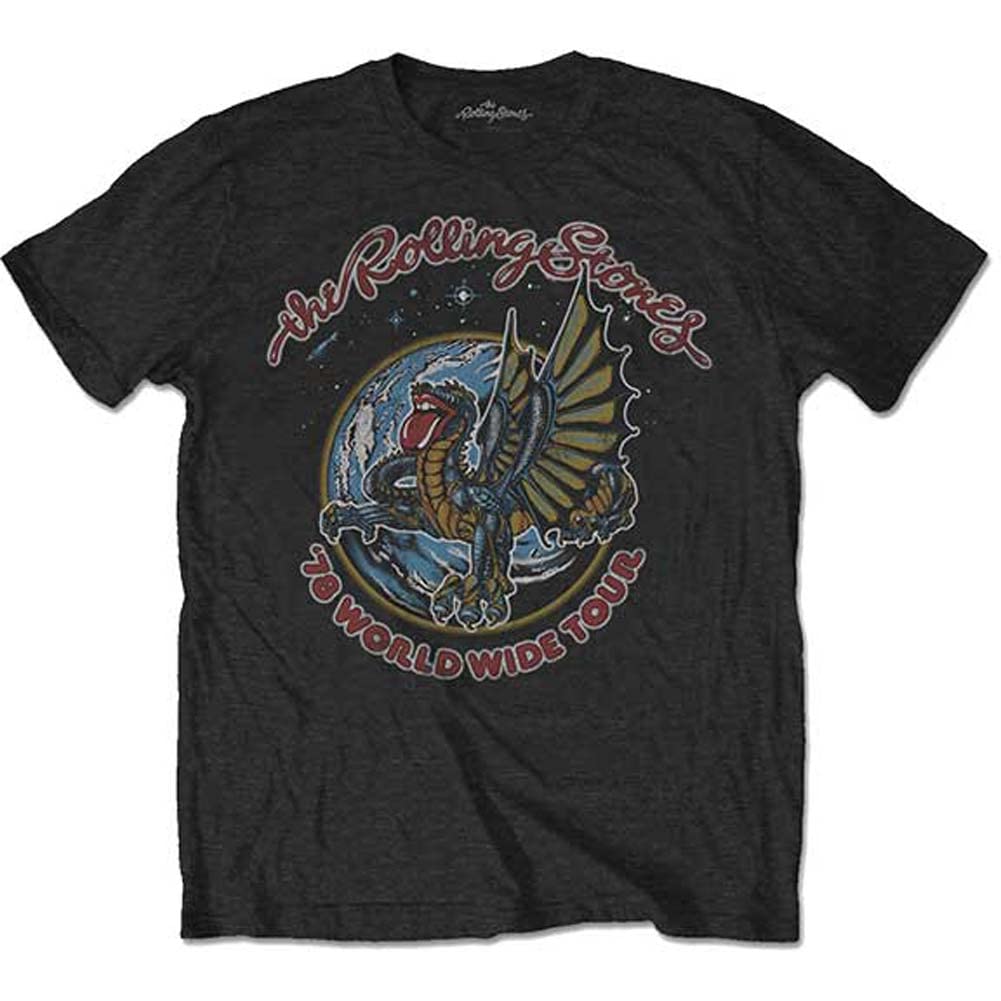 The Rolling Stones Men's Dragon '78 (Back Print) Regular Fit Crew Neck Short Sleeve T - Shirt, Black (Black Black), Large (Manufacturer Size:Large)
