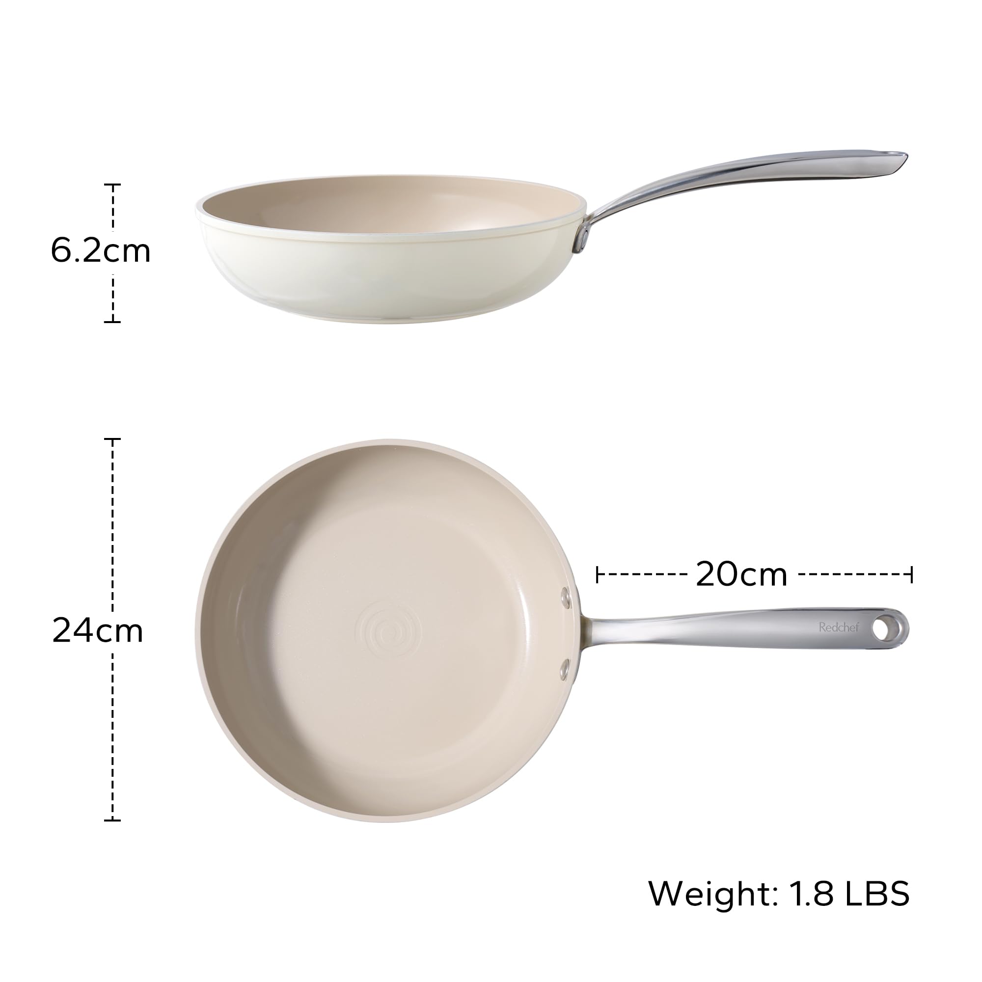 Redchef Padella in ceramica antiaderente da 24 cm, padella da 24 cm, rivestita in ceramica per tutti i piani cottura, senza PTFE, senza PFAS, senza PFOA, adatta a induzione, adatta al forno, lavabile