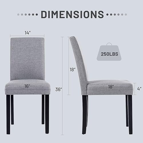 Miniatura 3 de Juego de 2 sillas de comedor, sillas laterales tapizadas de tela, ergonómicas, con respaldo alto, sin brazos con patas de madera y asiento acolchado