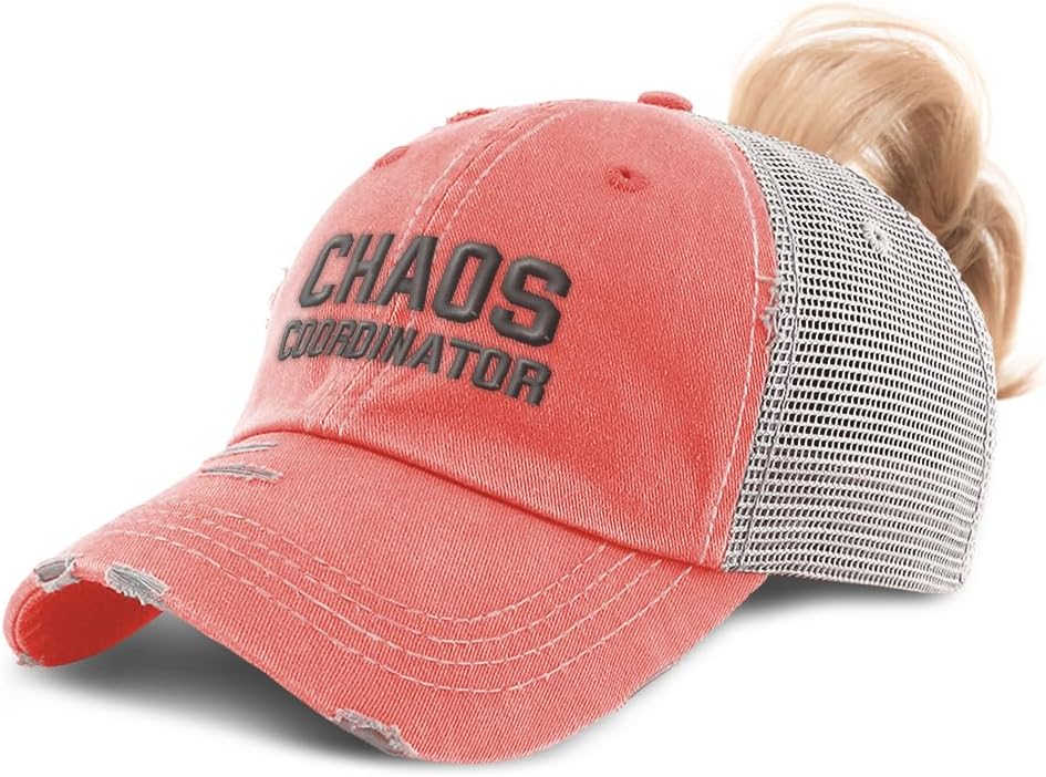 Ponytail Cap Women's Baseball Cap Embroidered Chaos Coordinator Grey Mom Teacher Mother Cotton