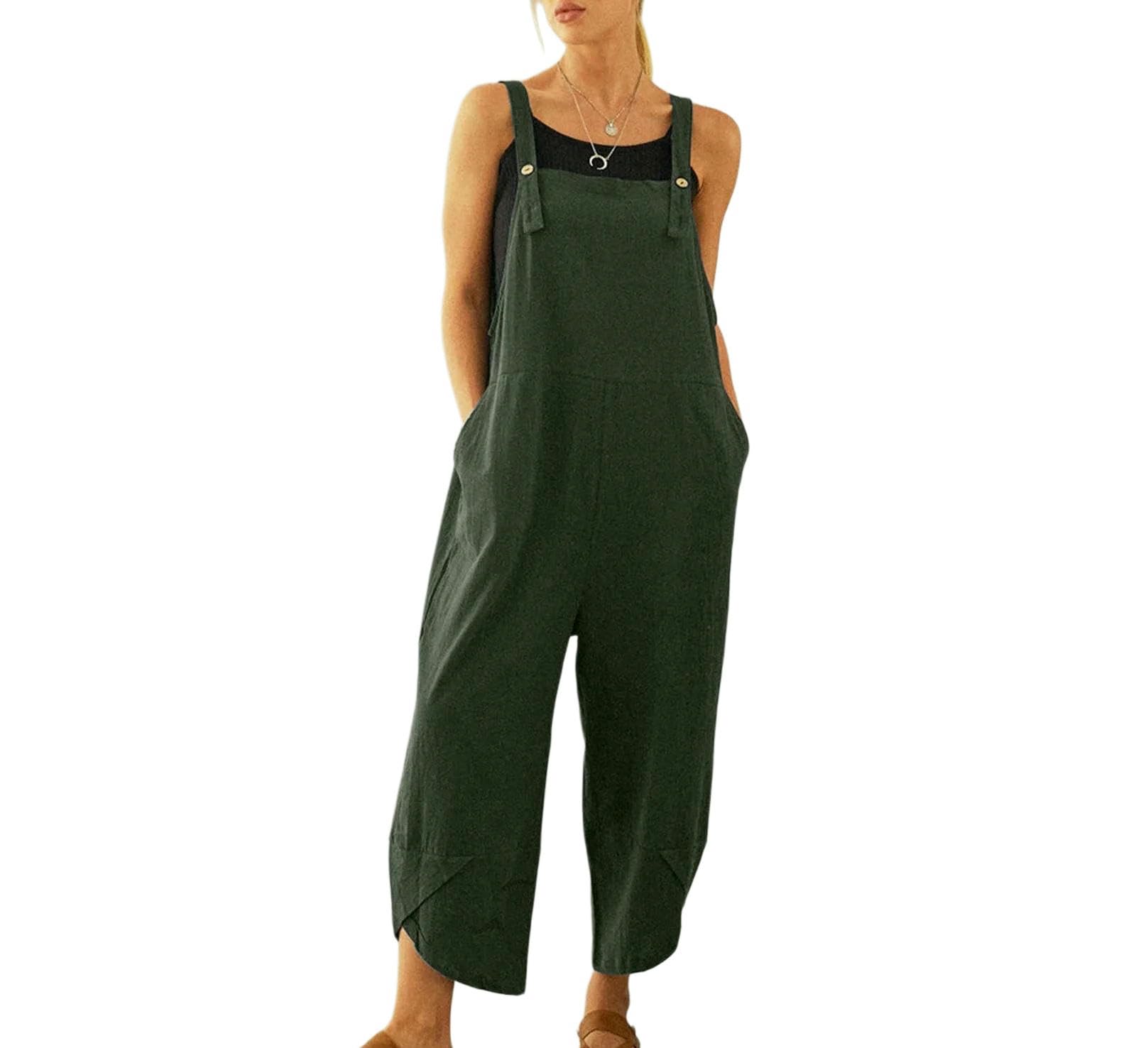 Salopette da Donna Tuta Estiva Casual Lunga A Gamba Larga con Tasche, Elegante E Semplice