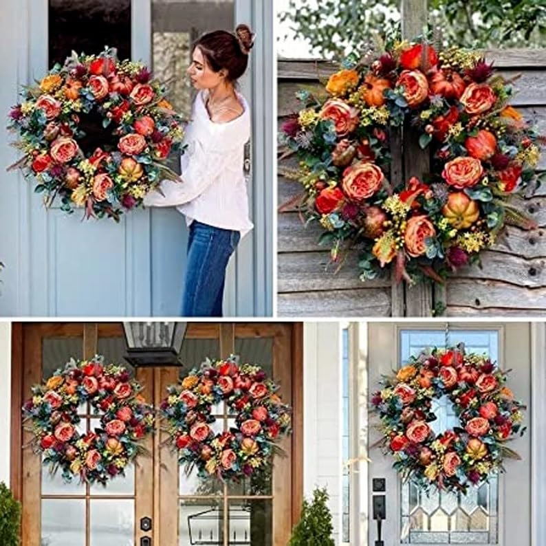 Autumn Fall Door Flower wreath Halloween Decorations Autumn Fall Wreath Front