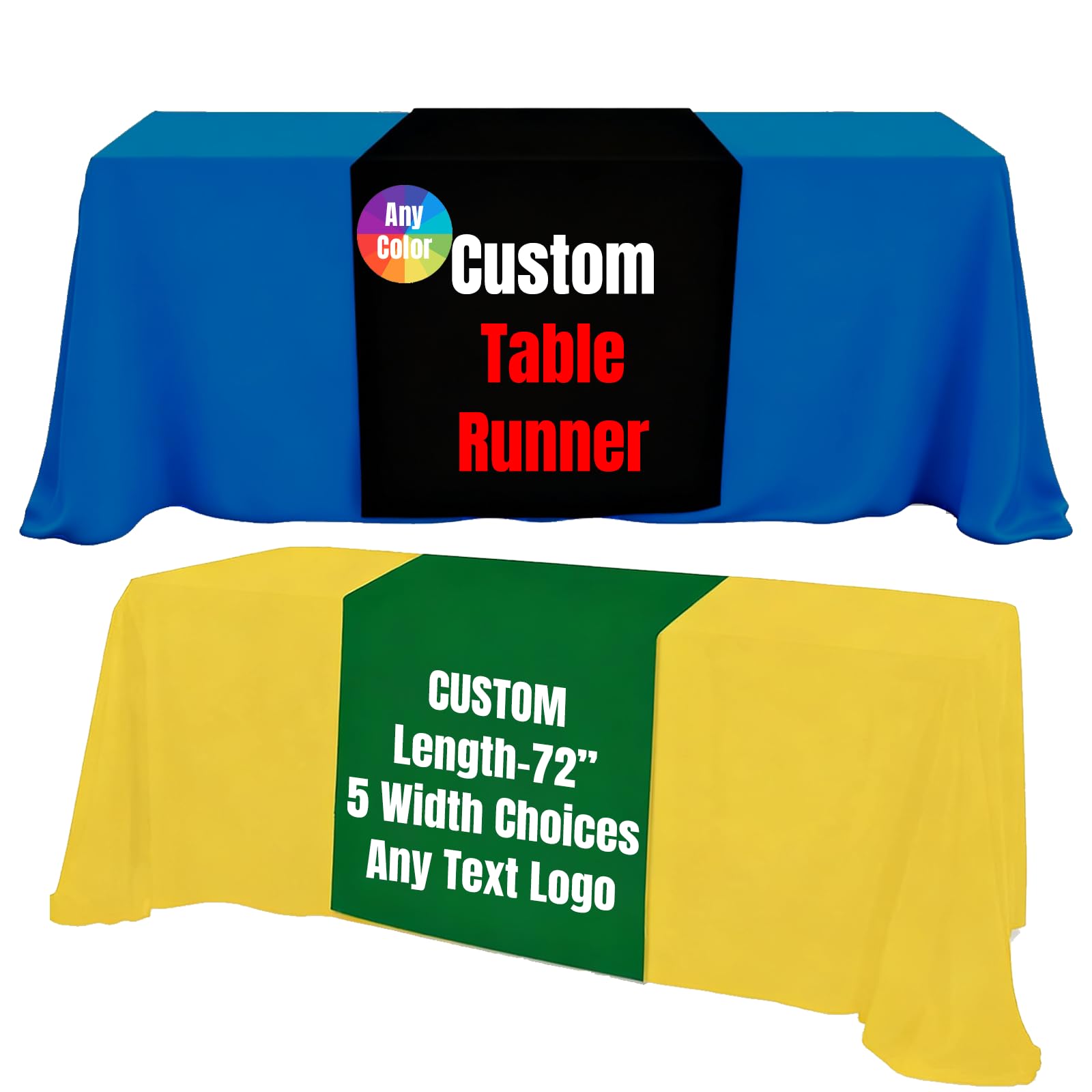 Personalised Table Runner with Logo/Text, Custom 72" Length & 5 Width Options Table Banners for Events, Weddings, Exhibitions