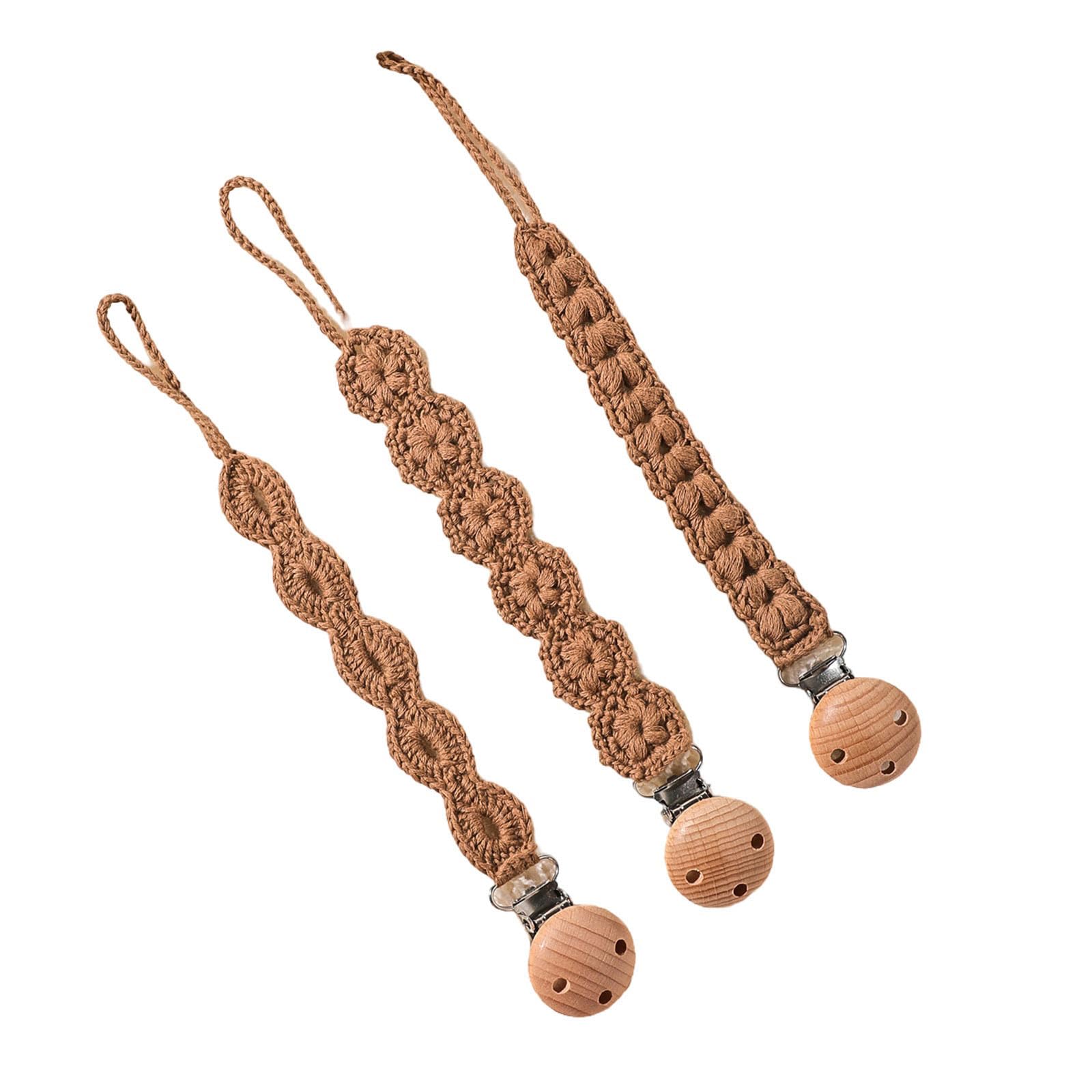 3pcs Newborns Soother Chain Baby Holder Woven Soother Clip Toddler Infant Strap Baby Supply Natural Wood Baby Accessory