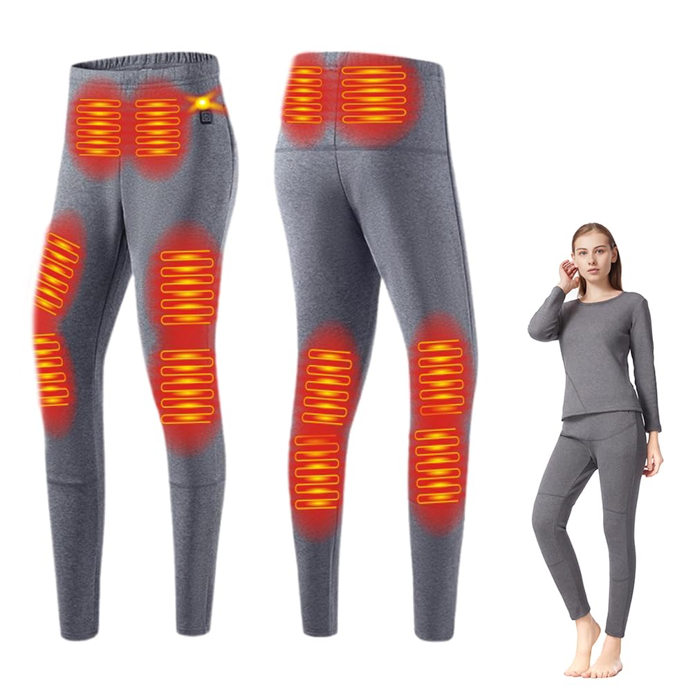 Pantaloni riscaldati da Donna, Pantaloni Termici elettrici con Strato di Base, 12 Zone di Riscaldamento, Intimo, Leggings per Caccia, Sci e Lavoro