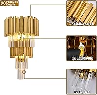 Vista 4 de WABON Moderno aplique de pared de cristal de iluminación de 3 luces de oro aplique de pared de cristal pasillo lámpara de pared para sala de estar