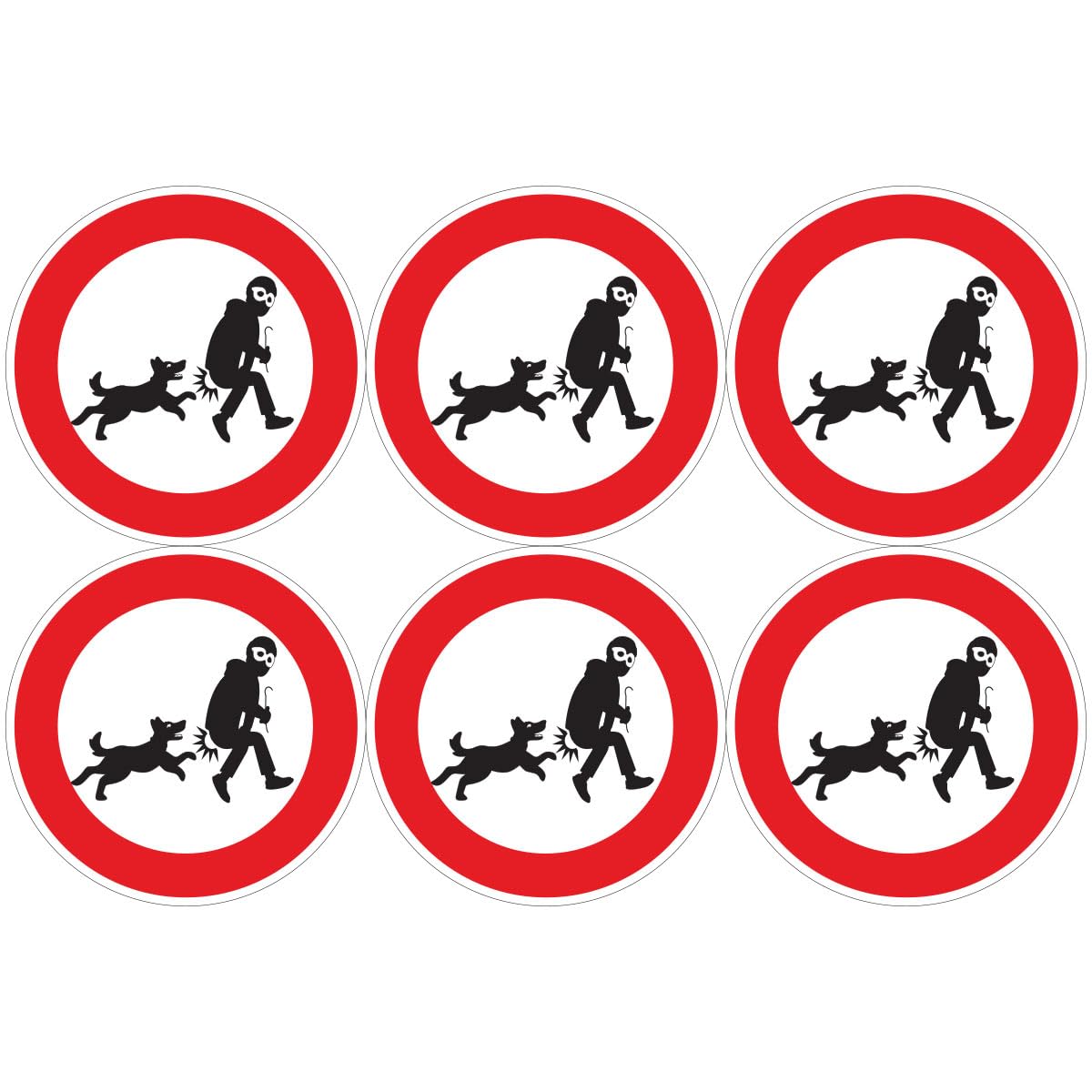 Ambiance Sticker Autocollant Panneau de Signalisation Adhesive Chien Signalétique Laminé Plastifié Résistant à l'eau et aux UV - Attention au Chien je Monte la Garde Rond - 6 stickers de 20 cm ⌀