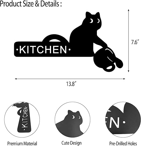 Miniatura 2 de Letrero de metal para cocina, decoración de pared de gato negro, decoración de taza de café  Letrero de hierro duradero para el hogar, cocina o