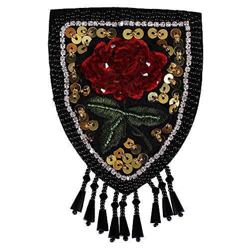 2 piezas con cuentas de cristal rosa insignia de lentejuelas, flecos borla,...