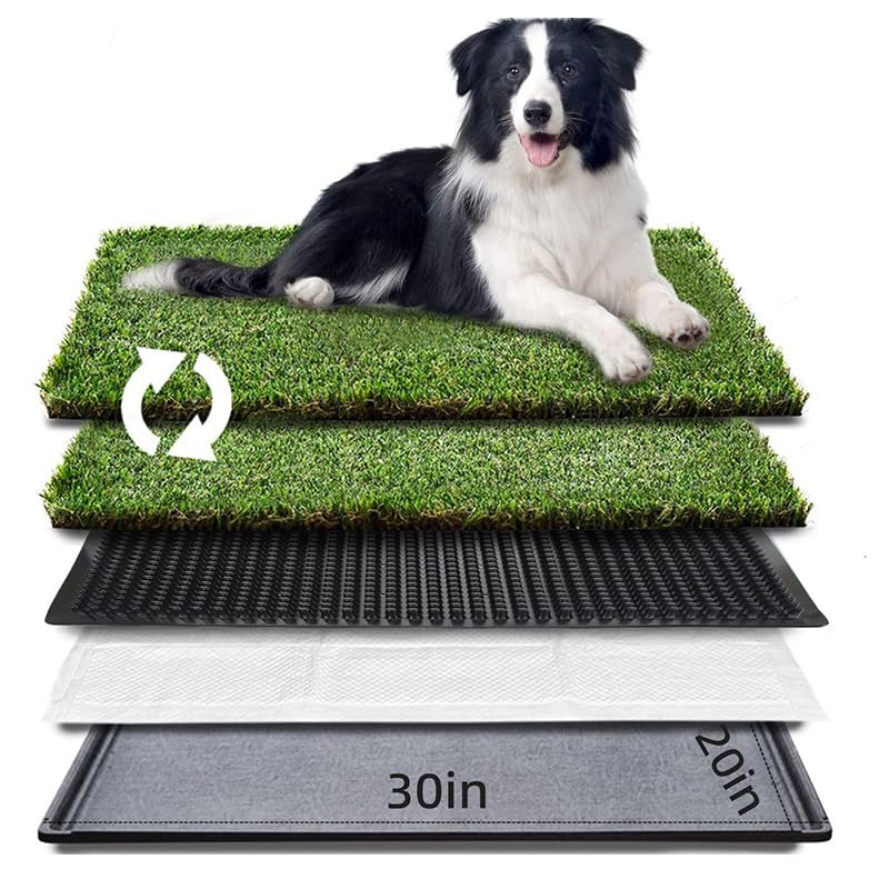 Image of LITA Dog Grass Pad with Tray - Dog Litter Box with 2 Artificial Grass Pads - Potty Tray for Balcony Apartment Indoor Outdoor Use - 20x30 INCH