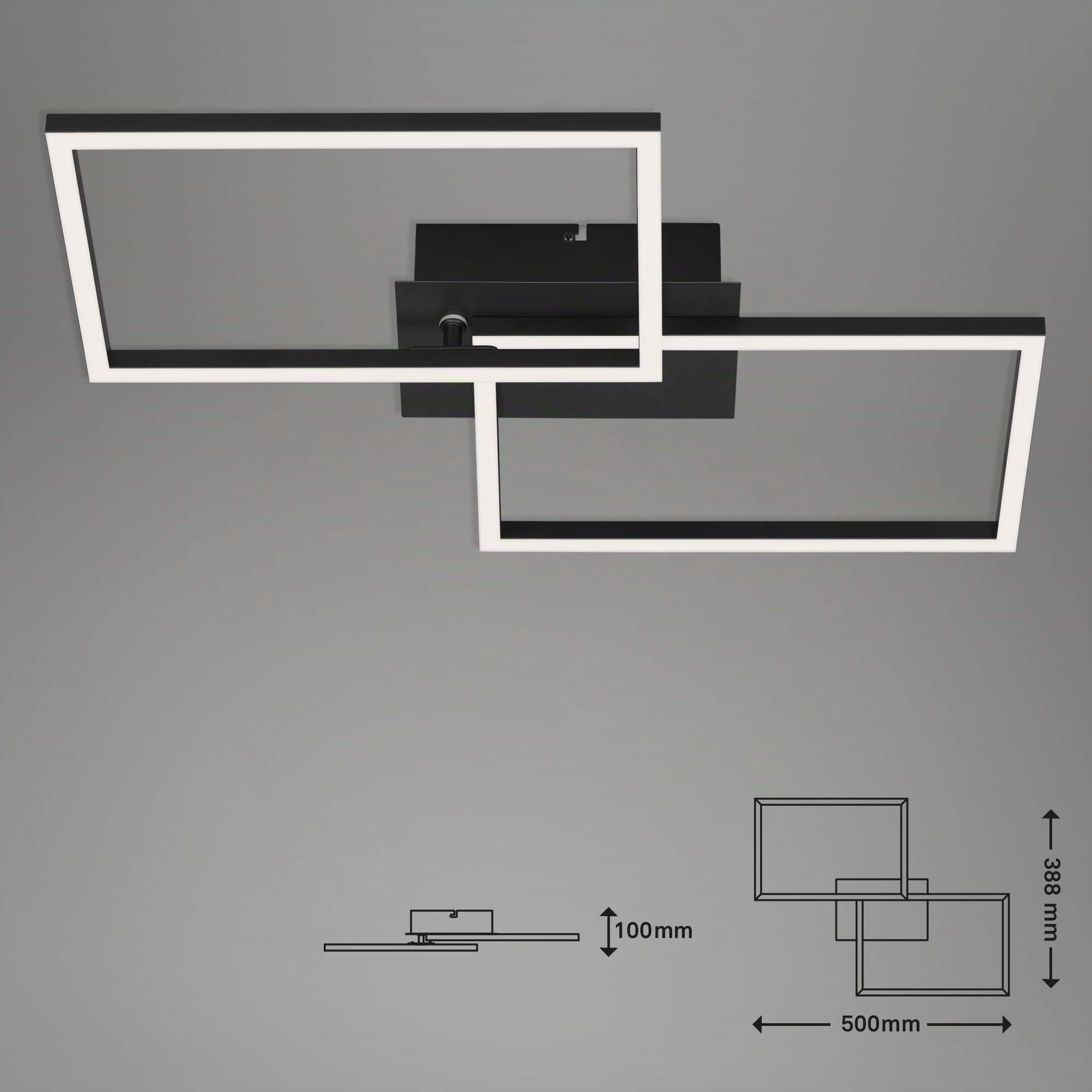 BRILONER - Lampada LED, Lampadario Dimmerabile, Plafoniera Soffitto con Telecomando, Regolazione Temperatura Colore, Funzione Luce Notturna e Timer, Nero, 500x388x78mm