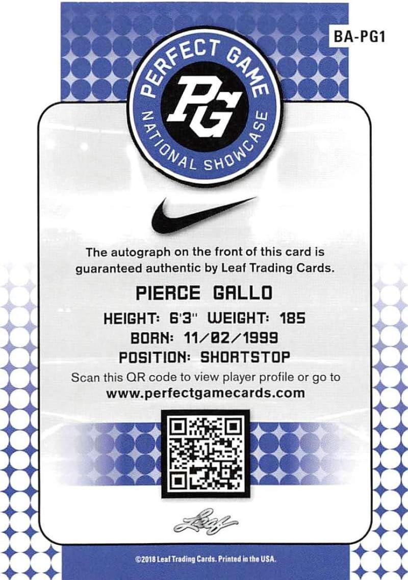 2018 Leaf Perfect Game National Showcase Autographs Pink Baseball #BA-PG1 Pierce Gallo Auto Autograph SER/3 Trading Card produced by Leaf