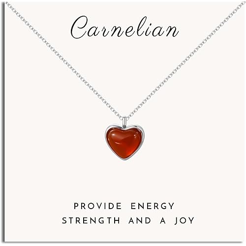 SmileBelle Red Heart Necklace Carnelian necklace for women, red stone heart pendant necklace for girls, silver heart jewelry as cute lover necklace, red crystal necklaces as Anniversary Birthday Gifts