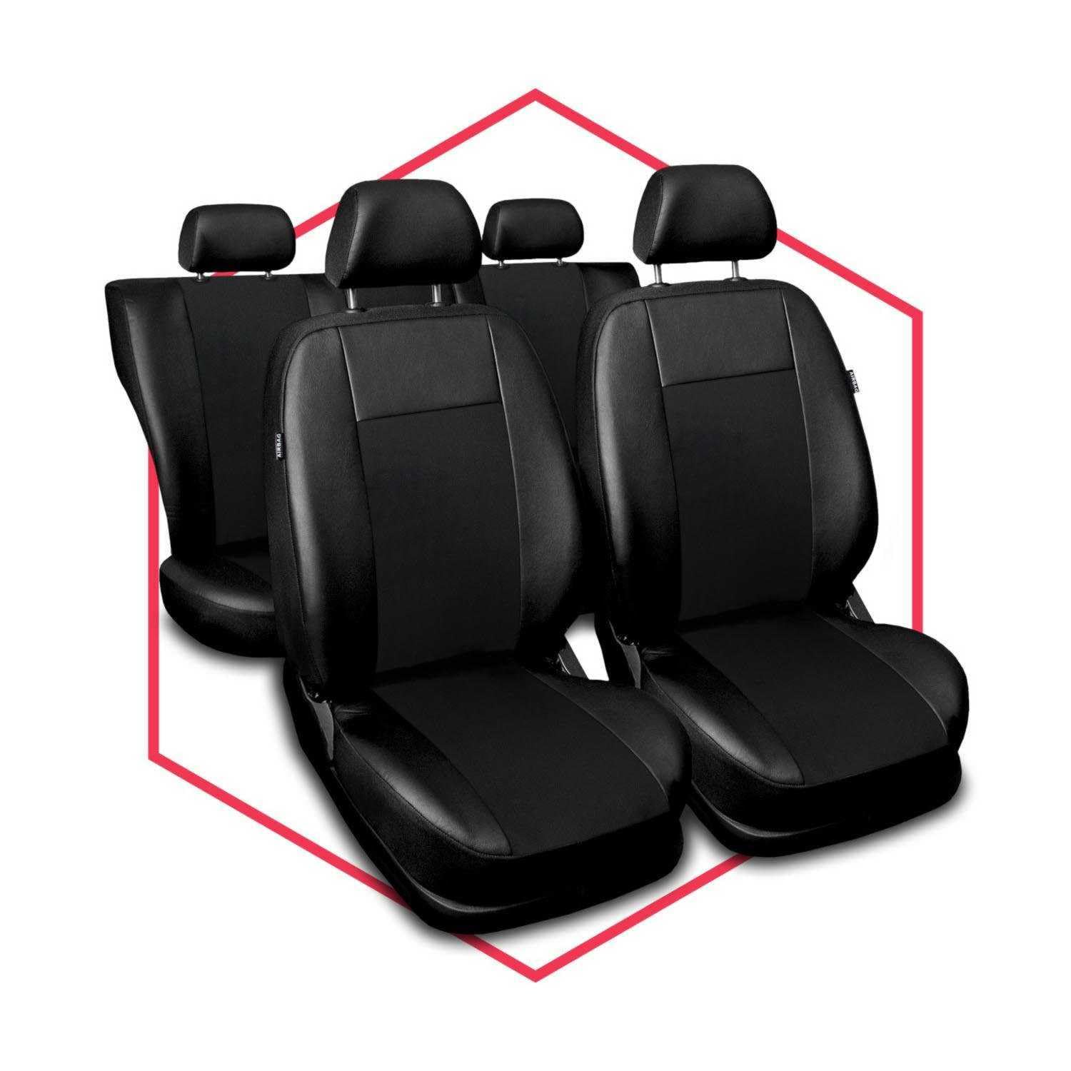 3er Set Autositzbezüge PKW universal | Auto Sitzbezüge Kunstleder Schwarz für Airbag geeignet | für Vordersitze und Rückbank 1+1 Autositze vorne und 1 Sitzbank hinten teilbar Reißverschlüsse